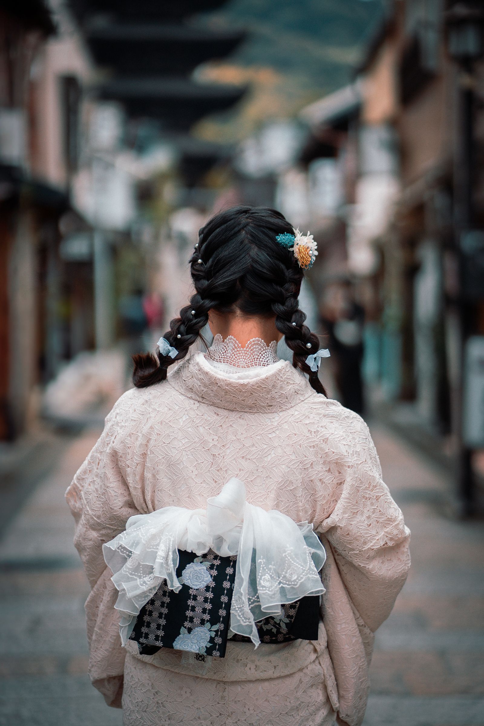 Woman in kimono walking in Kyoto
